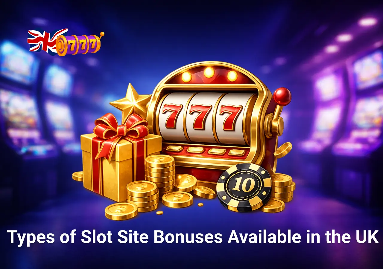 Types of slot site bonuses available in the UK including free spins deposit and cashback offers